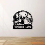 Personalized Metal Monogram Sign Great Outdoors Hunting Trio Birthday Gift for Dad Grandpa Fisherman Gift Hunter Gift