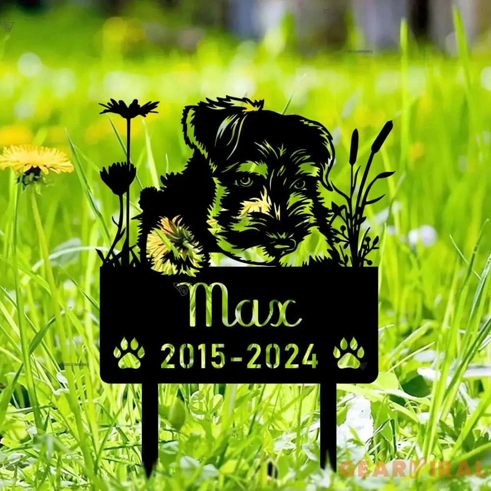Personalized Miniature Schnauzer Dog Metal Memorial Garden Stake Custom Pet Grave Marker Name Sign Remembrance Stake