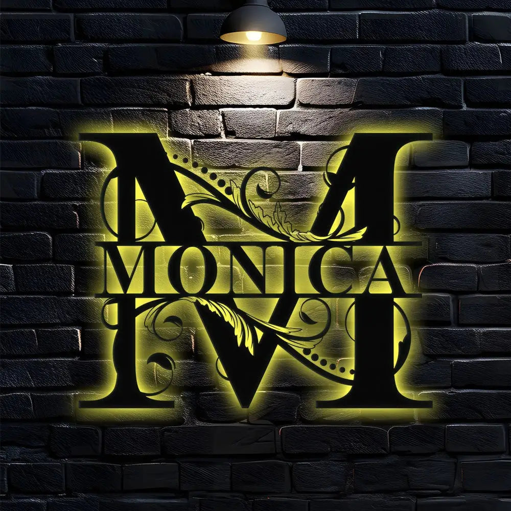 Personalized Monogram LED Sign - Split Letter Name Metal Sign - Family Name Wall Decor - Hanging Family Name Sign