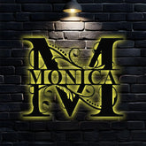 Personalized Monogram LED Sign - Split Letter Name Metal Sign - Family Name Wall Decor - Hanging Family Name Sign