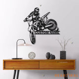 Personalized Motocross Biker Metal Wall Art LED Lights Custom Dirt Bike Name Sign Home Motorcycle Decor Rider