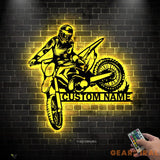 Personalized Motocross Biker Metal Wall Art LED Lights Custom Dirt Bike Name Sign Home Motorcycle Decor Rider