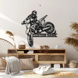 Personalized Motocross Biker Metal Wall Art LED Lights Custom Dirt Bike Name Sign Home Motorcycle Decor Rider
