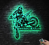 Personalized Motocross Biker Metal Wall Art LED Lights Custom Dirt Bike Name Sign Home Motorcycle Decor Rider