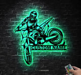 Personalized Motocross Biker Metal Wall Art LED Lights Custom Dirt Bike Name Sign Home Motorcycle Decor Rider