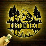 Personalized Mountain Forest Metal Sign Custom Nature-Inspired Wall Art Hill & Trees Metal Sign Ideal for Cabin Man