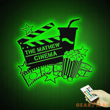 Personalized Movie And Popcorn Metal Wall Art LED Light Custom Family Cinema Home Theater Name Sign Home Decor Man Cave