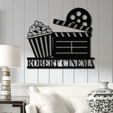 Personalized Movie Metal Wall Art LED Light Custom Movie Room Sign Film & Popcorn Decor Movie Lover Gift Private Cinema