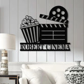 Personalized Movie Metal Wall Art LED Light Custom Movie Room Sign Film & Popcorn Decor Movie Lover Gift Private Cinema