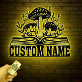 Personalized Mushrooms Books Metal Sign with LED Lights Custom Bookshelf Art Library Decor Bookworm & Reading Room Sign