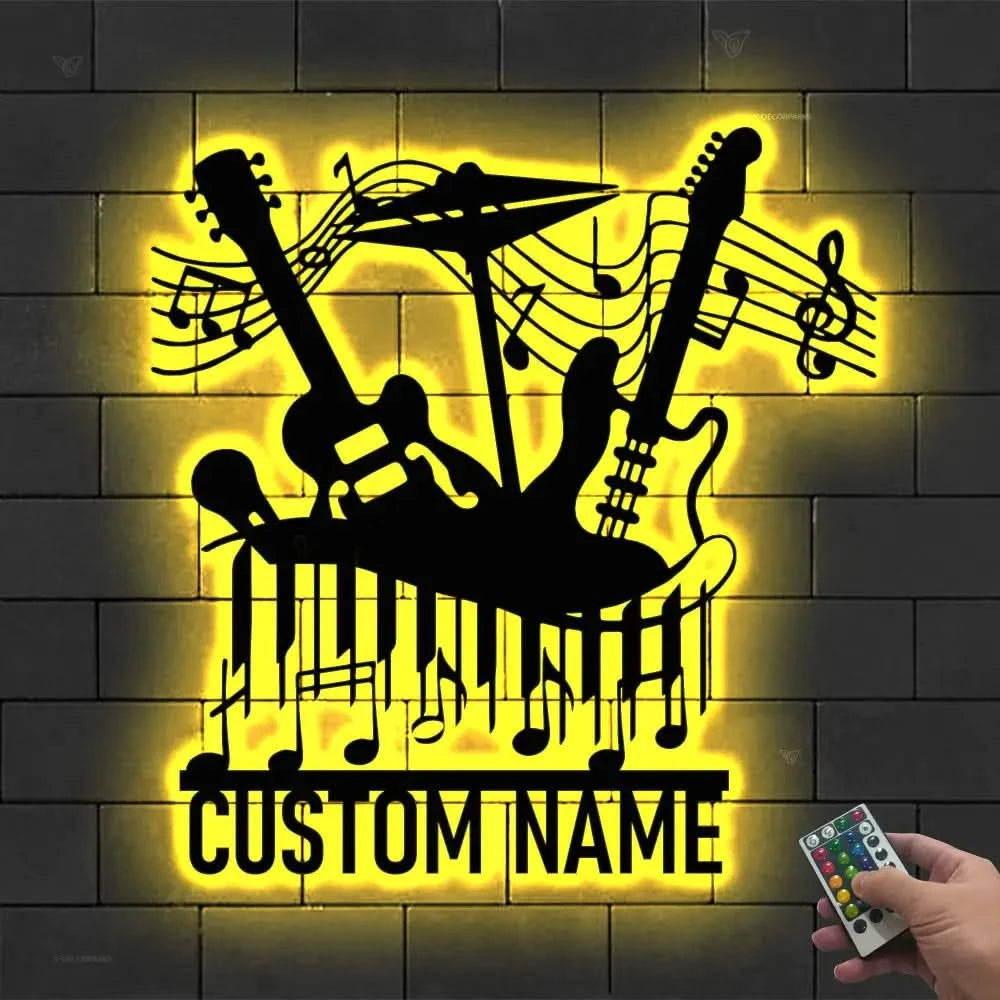 Personalized Music Wall Art with Led Light - Music Lover Gift - Music Notes Piano Sign - Music Time Living Room Decor
