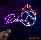 Personalized Name Baseball Fire Neon Sign Kids Room Decor Gift for Baseball Player Coach Gifts For Baseball Lover