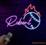 Personalized Name Baseball Fire Neon Sign Kids Room Decor Gift for Baseball Player Coach Gifts For Baseball Lover