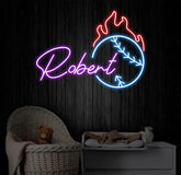 Personalized Name Baseball Fire Neon Sign Kids Room Decor Gift for Baseball Player Coach Gifts For Baseball Lover