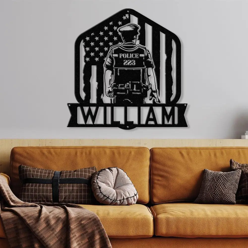 Personalized Name Police Sign for Home Metal Wall Art Police Officer Gifts for Men Police Gifts Metal Sign Police Badge