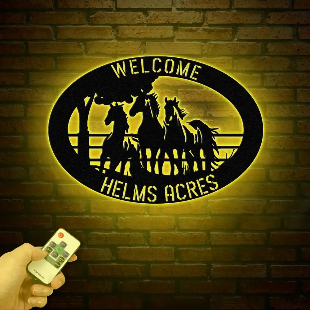 Personalized Outdoor Metal Horse Farm Sign with LED Lights - Custom Name Sign - Welcome Farm Animals Decor - Gift for