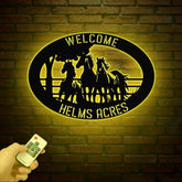 Personalized Outdoor Metal Horse Farm Sign with LED Lights - Custom Name Sign - Welcome Farm Animals Decor - Gift for