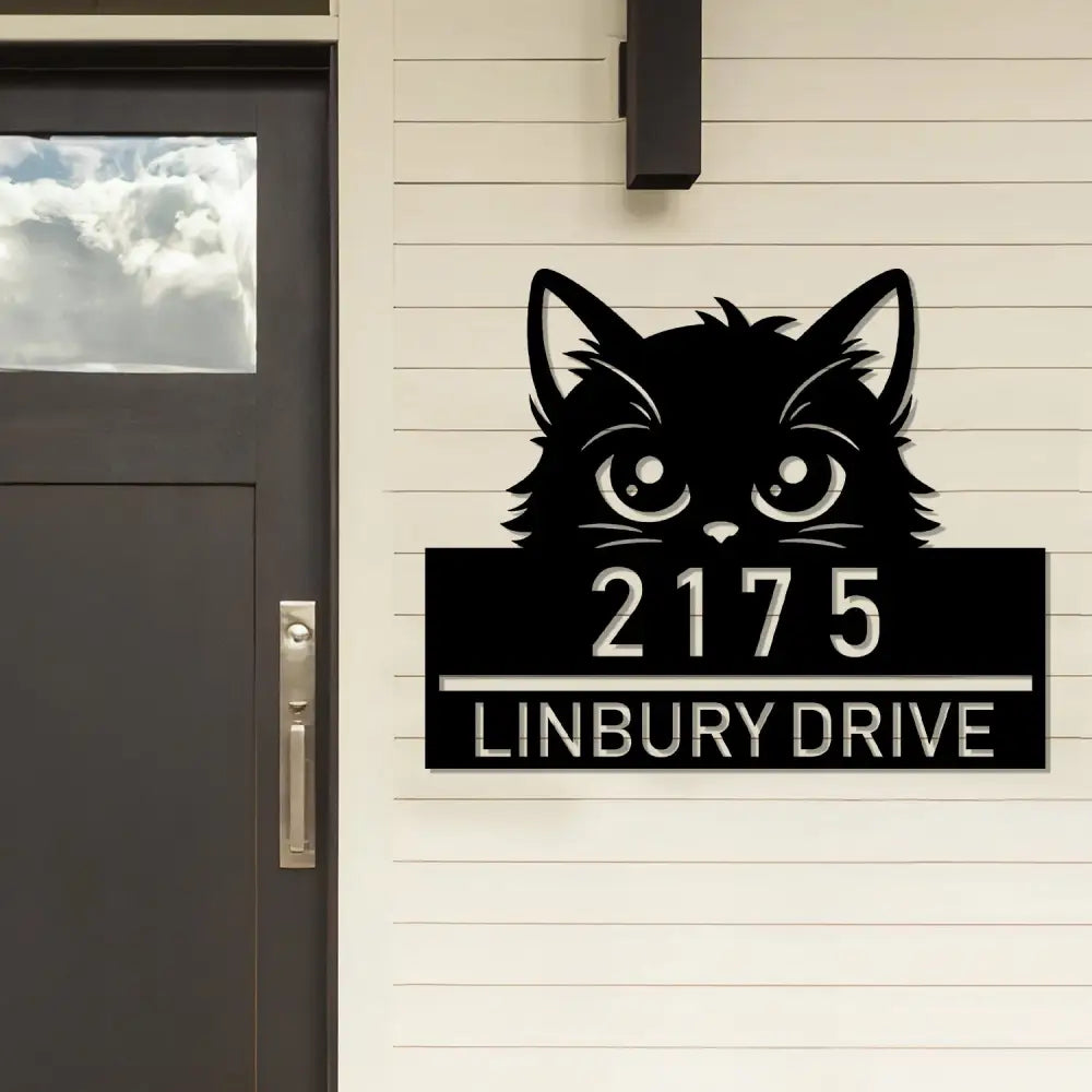 Personalized Peeking Cat Metal Address Sign House number Hanging Address Sign 2 - Gearviral