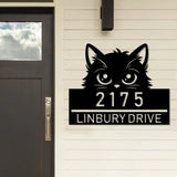 Personalized Peeking Cat Metal Address Sign House number Hanging Address Sign 2 - Gearviral