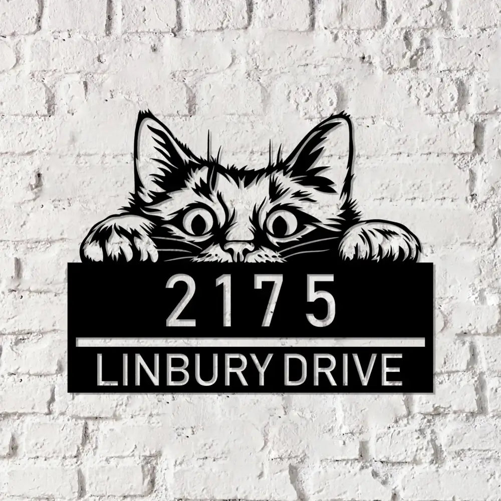 Personalized Peeking Cat Metal Address Sign House number Hanging Address Sign - Gearviral