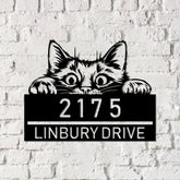 Personalized Peeking Cat Metal Address Sign House number Hanging Address Sign - Gearviral
