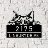 Personalized Peeking Cat Metal Address Sign House number Hanging Address Sign - Gearviral