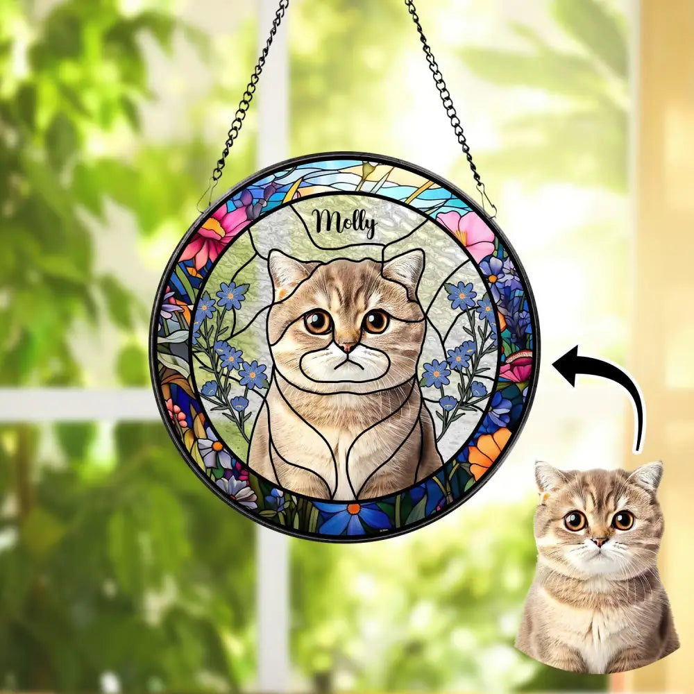 Personalized Pet Portrait Stained Glass Suncatcher Custom Cat Portrait from Photo Cat Art Suncatcher Pet Memorial Gift