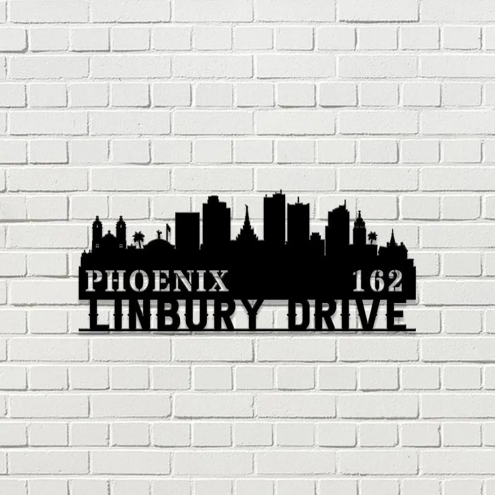Personalized Phoenix city skyline Metal Address Sign Hanging Address Plaque house number Yard Outdoor Sign Garden Stake