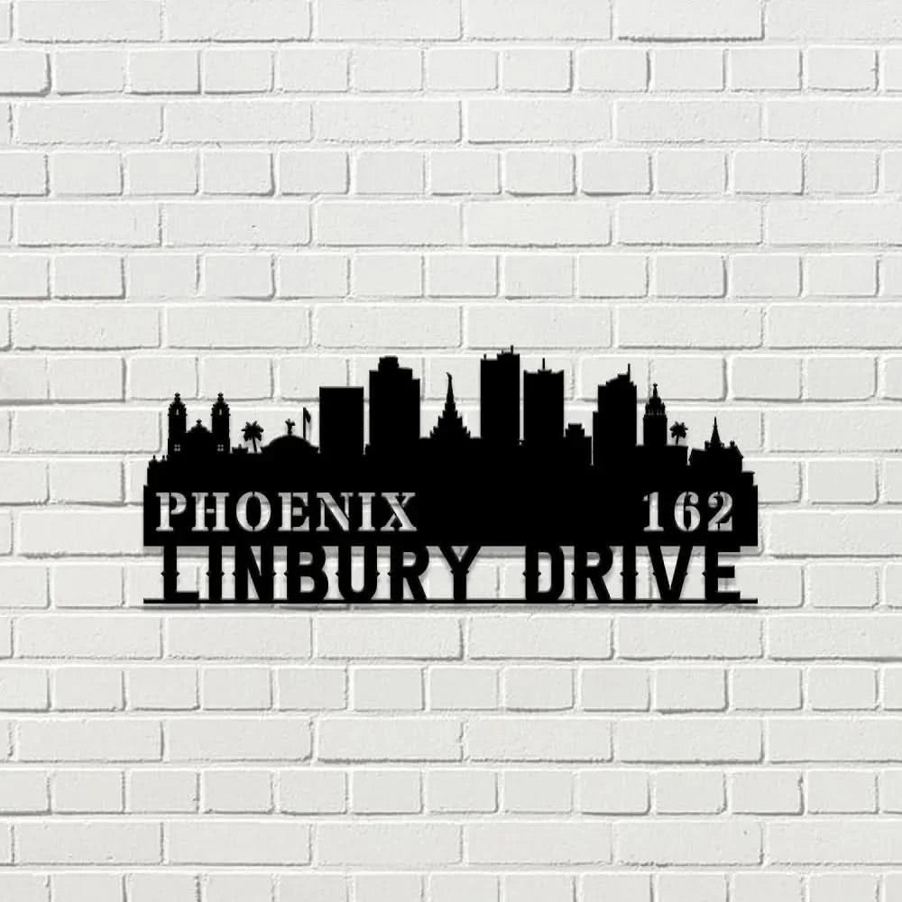 Personalized Phoenix city skyline Metal Address Sign Hanging Address Plaque house number Yard Outdoor Sign Garden Stake