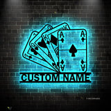Personalized Poker Metal Wall Art With Lights - Gift For Poker Lover - Poker Game Room Decor - Gamer Gift Custom