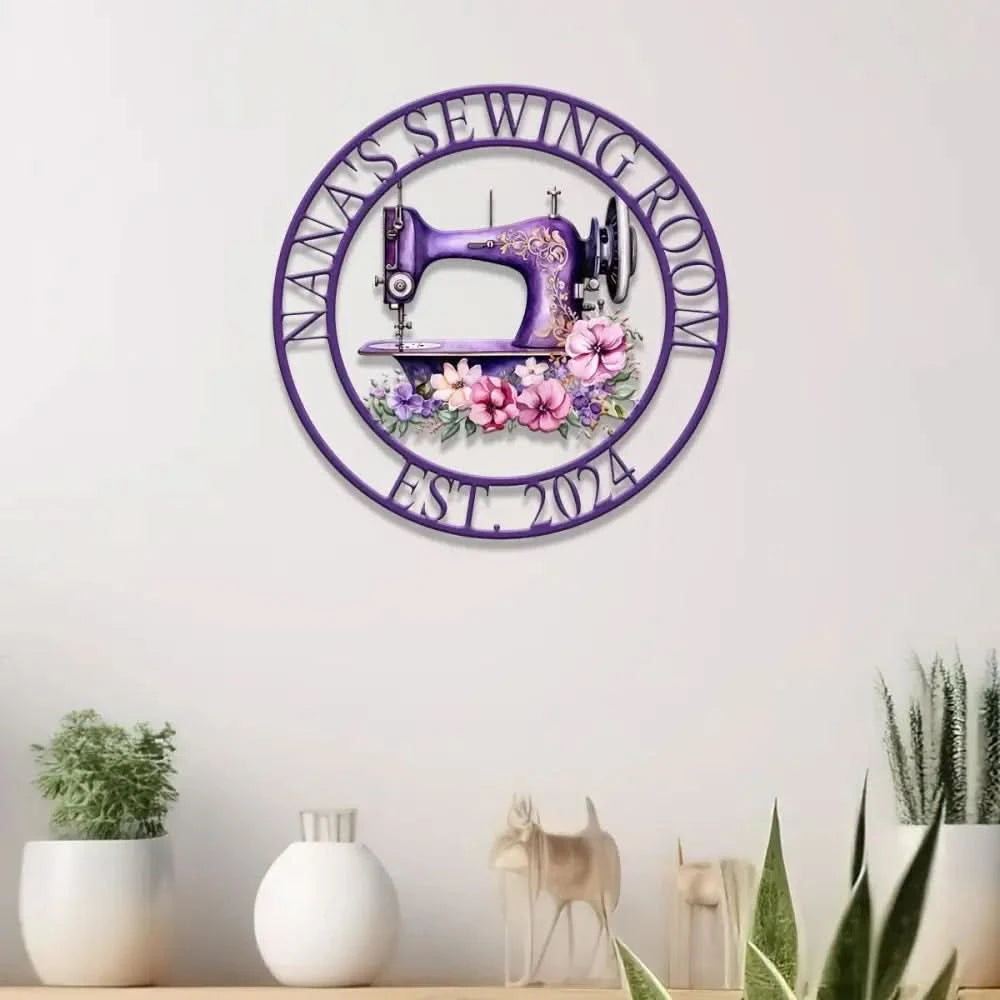 Personalized Purple Sewing Machine With Flower Sign Custom Quilting Sign For Sewing Room Decor Sewing Machine Sign Gift