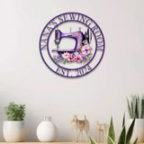 Personalized Purple Sewing Machine With Flower Sign Custom Quilting Sign For Sewing Room Decor Sewing Machine Sign Gift