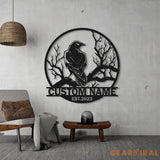 Personalized Raven Metal Wall Art with LED Light - Custom Crow Moon Name Sign Home Decor - Raven Sign - Crow sign