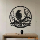 Personalized Raven Metal Wall Art with LED Light - Custom Crow Moon Name Sign Home Decor - Raven Sign - Crow sign