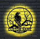 Personalized Raven Metal Wall Art with LED Light - Custom Crow Moon Name Sign Home Decor - Raven Sign - Crow sign