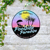 Personalized Retro Poolside Paradise Sign Custom Pool Sign Backyard Pool Decor Backyard Sign Poolside Decor Swimming