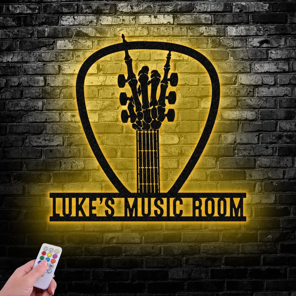 Personalized Rock On Guitar Metal Wall Art Rock Roll Skeleton Hand With Lights Guitar Gift Guitar Lover Gift - Gearviral