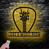 Personalized Rock On Guitar Metal Wall Art Rock Roll Skeleton Hand With Lights Guitar Gift Guitar Lover Gift - Gearviral