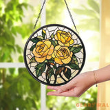 Personalized Rose Flower Glass Suncatcher for Window Floral Stained Glass Ornament Romantic Gift for Mom or Grandma