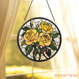 Personalized Rose Flower Glass Suncatcher for Window Floral Stained Glass Ornament Romantic Gift for Mom or Grandma