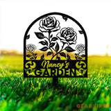 Personalized Rose Garden Stake Rose Metal Sign Garden Flower Sign Custom Garden Name Sign Garden Decor Yard Art