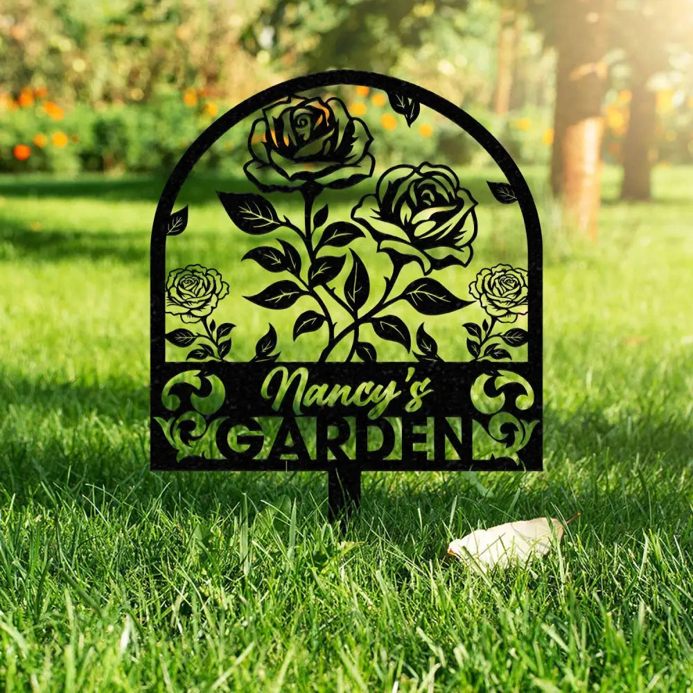 Personalized Rose Garden Stake Rose Metal Sign Garden Flower Sign Custom Garden Name Sign Garden Decor Yard Art