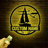 Personalized Sailboat Metal Wall Art With Led Lights Custom Sail Boat Sign Lake House Decor Sailing Boat Art