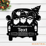 Personalized Santa Car Metal Sign – Custom Christmas Decor – Festive Holiday Sign with Gnomes and Tree for Indoor or