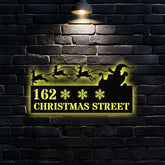 Personalized Santa Flying with Reindeer Address - Metal Address Sign | Hanging Address Number Sign - Address Metal Sign