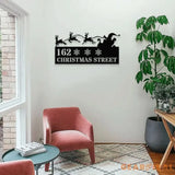 Personalized Santa Flying with Reindeer Address - Metal Address Sign | Hanging Address Number Sign - Address Metal Sign