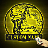 Personalized Saxophone Musical Instrument Metal Wall Art LED Light - Custom Player Name Sign Home Decor - Ideal for