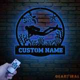 Personalized Scuba Diving Metal Sign with Led Light Custom Water Sport Wall Art Monogram Diving Decor Scuba Wall