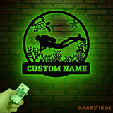 Personalized Scuba Diving Metal Sign with Led Light Custom Water Sport Wall Art Monogram Diving Decor Scuba Wall