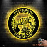 Personalized Sea Turtle Metal Sign-Nautical Sea Turtle Wall Art-Beach House Wall Hanging-Turtle Welcome Sign-Under the